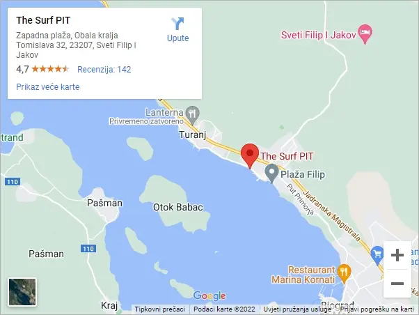 Karta lokacije The Surf PIT u Svetom Filipu i Jakovu